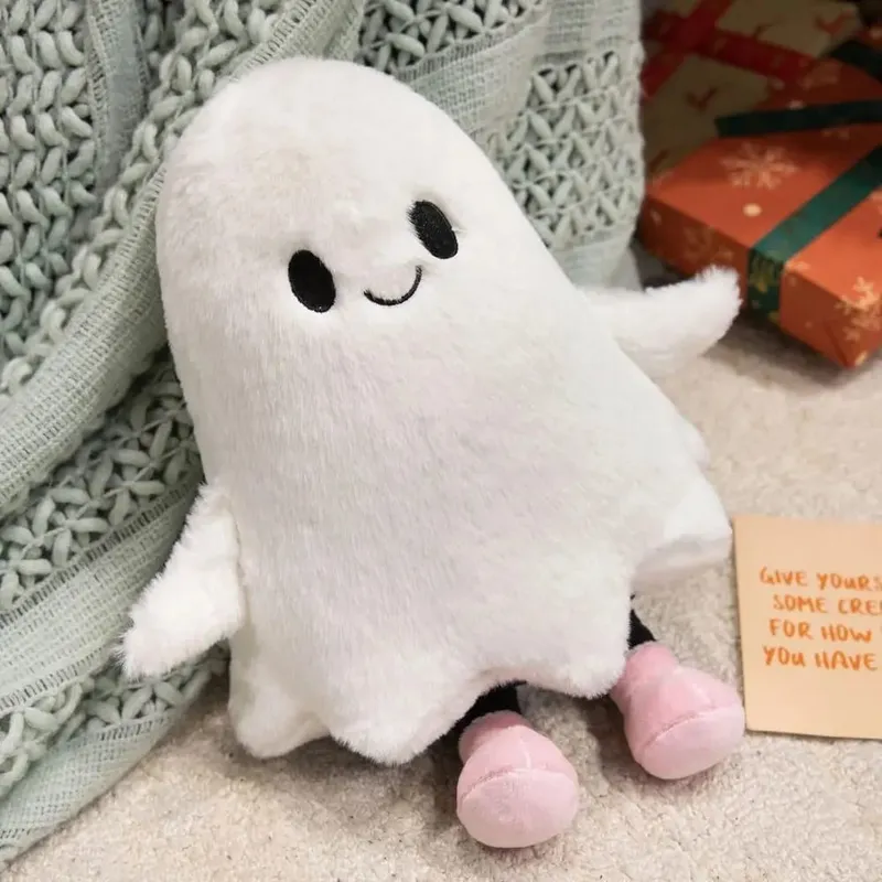 Simulation Little Ghost Plush Doll Fluffy Handmade Cartoon Ghost Doll Toy Comfortable Soft Holloween Ghost Pillow