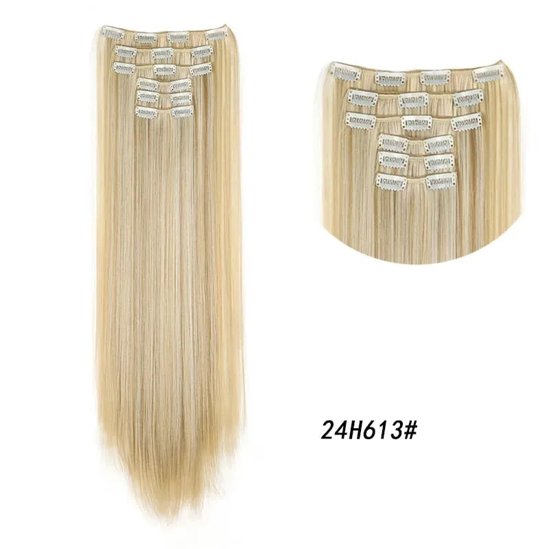 Clips In Hair Extension Long Straight Hair Pieces Clip In Hair Extension 24Inch 6Pcs Synthetic Fake Hair Ppieces For Women