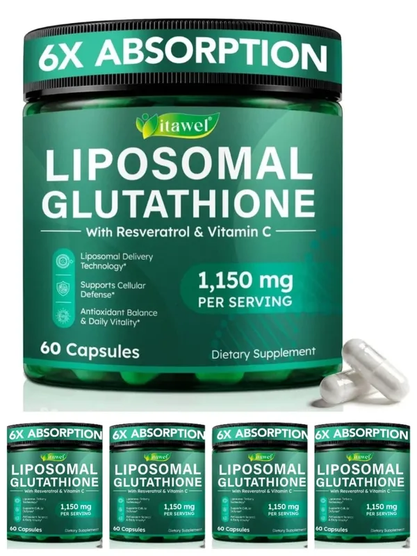 Cápsulas liposomales de L-glutatión con resveratrol, vitamina C, riboflavina y selenio para apoyo inmunológico y antioxidante, 60 unidades