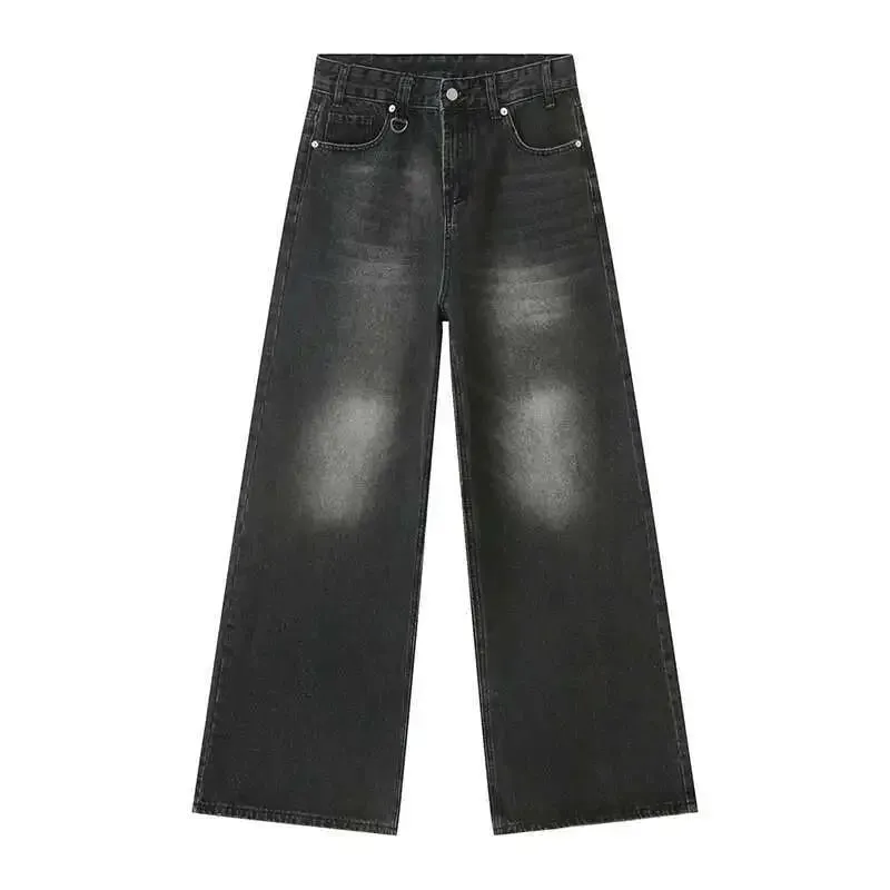 Vintage Camouflage Men's Jeans Fashion Washed Casual Wide Leg Denim Pants Autumn Winter Loose Male Trousers Old Blue 9C354