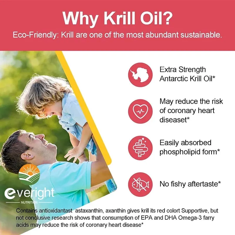 Antarctic Krill Oil 1200 mg with Omega-3 Supplement EPA & DHA Astaxanthin & Phospholipids for Heart Joint Brain Antioxidant