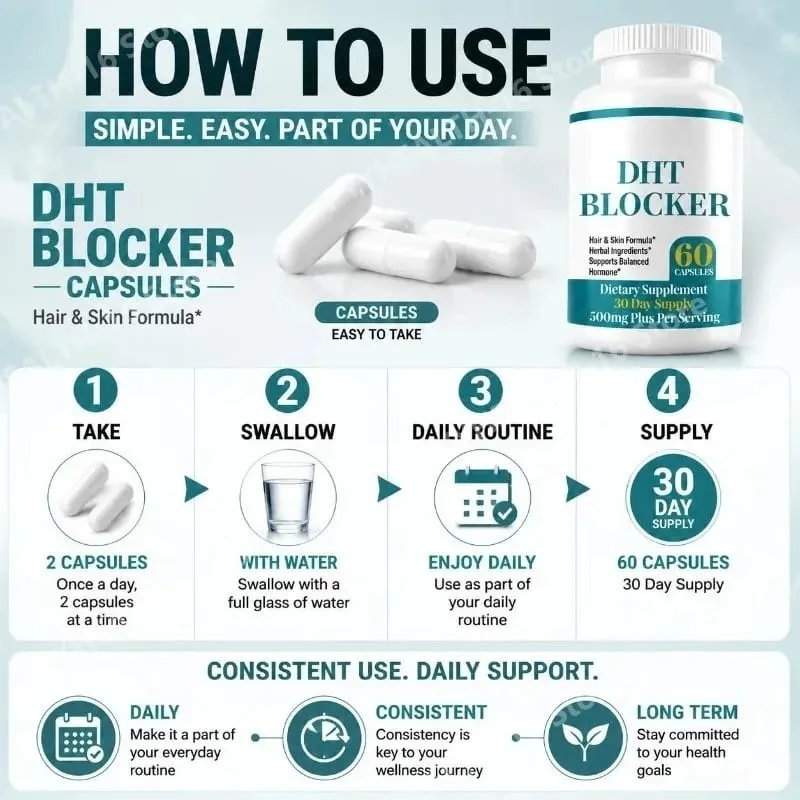 DHT Blocker Capsules with Biotin 5000mcg Vitamin C D E B6 & Zinc for Healthy Hair and Skin Support Gluten-Free 60 Count