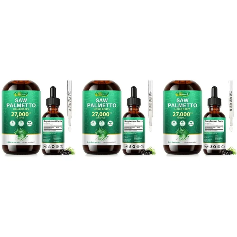 Itawel Saw Palmetto Liquid Drops Prostate Health Support Urinary Function Support GMO Free Paraben Free Sugar Free Vegan 60 ML