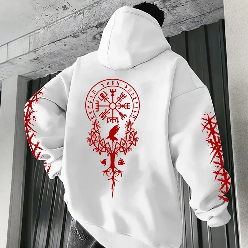 Winter and Autumn Edition Viking Nordic Runes Printed Men's Large-Sized Hooded Sweatshirt for Street Casual Wear