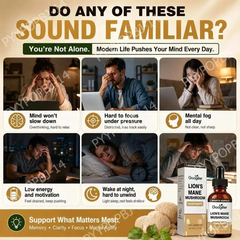 Googeer Lion's Mane Mushroom Flytande droppar minne och fokusstöd för kognitiv klarhet Mental smidighet Alkoholfri 30 ML — image 2