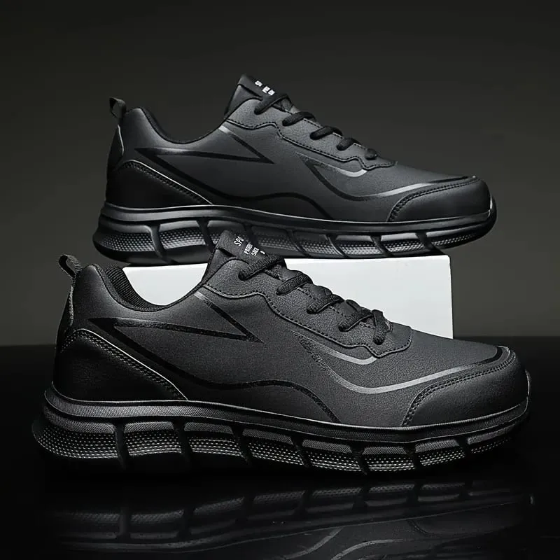 Black Running Shoes Leather Waterproof Athletic Sneakers Men Wear-resistant Men Walking Sport Shoes Comfortable Men Shoes