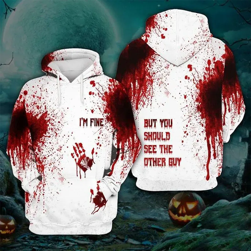 YOU 2026 Halloween Hoodies Men Women Full Print Terror Blood Graphic Sweatshirt Hoody Sudaderas Originales
