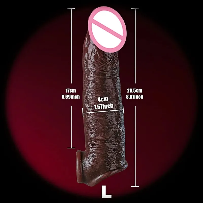 Realistisk 8''Penis Sleeve Sexlegetøj Til Mænd Silikone Penis Kondom Genanvendelig Penis Sleeve Penis Extender Mandlige Par Voksenlegetøj