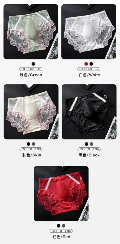 Large Size Women Panties for Men Soft Lace Satin Silky Briefs Mid Rise Bulge Pouch Underpant Sweet Sissy Crossdresser Underwear