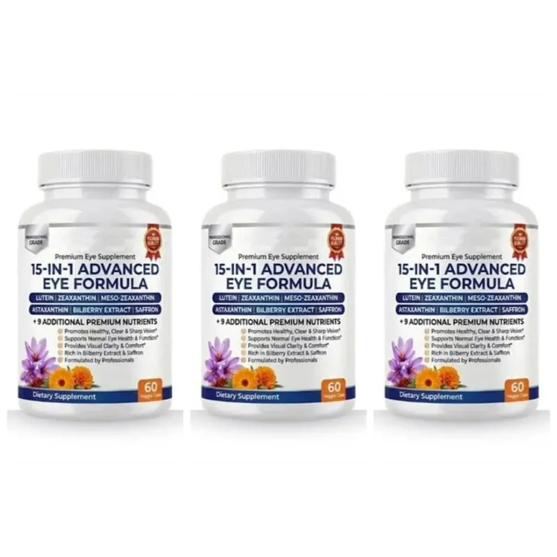 Lutein Zeaxanthin Astaxanthin Capsules with Bilberry Saffron Daily Eye Nutrition Supplement for Adults 60 Veg Capsules