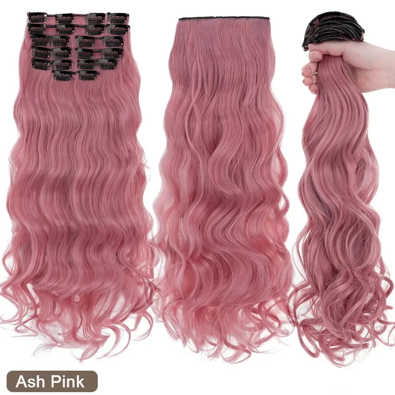 180g 12PCS Wavy Clip in Hair Extensions 22" Long Synthetic Thick Clip On Hair Extensions for Women Full Head Hairpiece