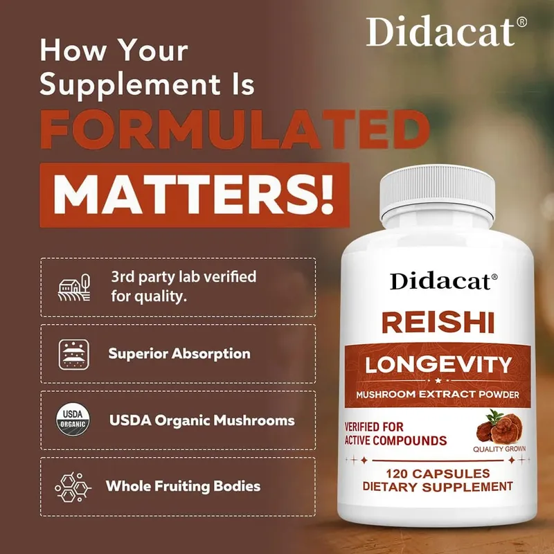 Reishi Extract Mushroom Supplements - Helps Boost The Immune System Supports Heart Health and Improved Sleep and Relaxation