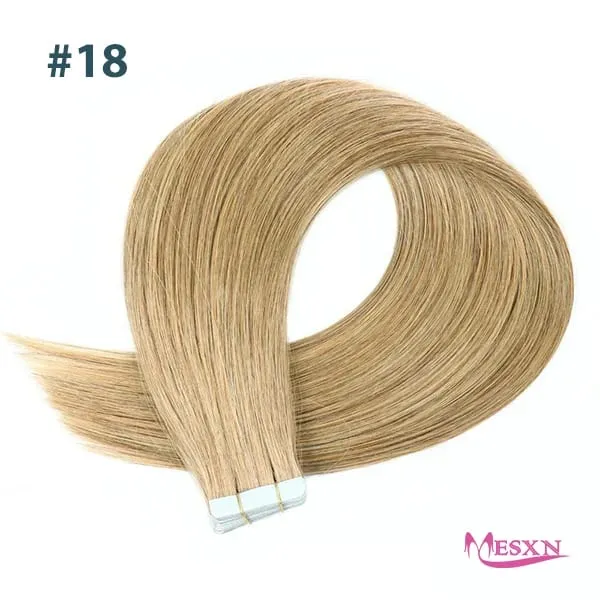 Tape In Hair Extensions 100% Really Human hair Extensions 16"-24" Black Brown Blonde Invisible Can dye For Salon