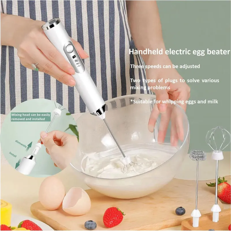 Milk Frother Handheld for Coffee Electric Whisk 3 Speed Adjustable Drink Mixer with Stand Bracket Rechargeable Egg Beater