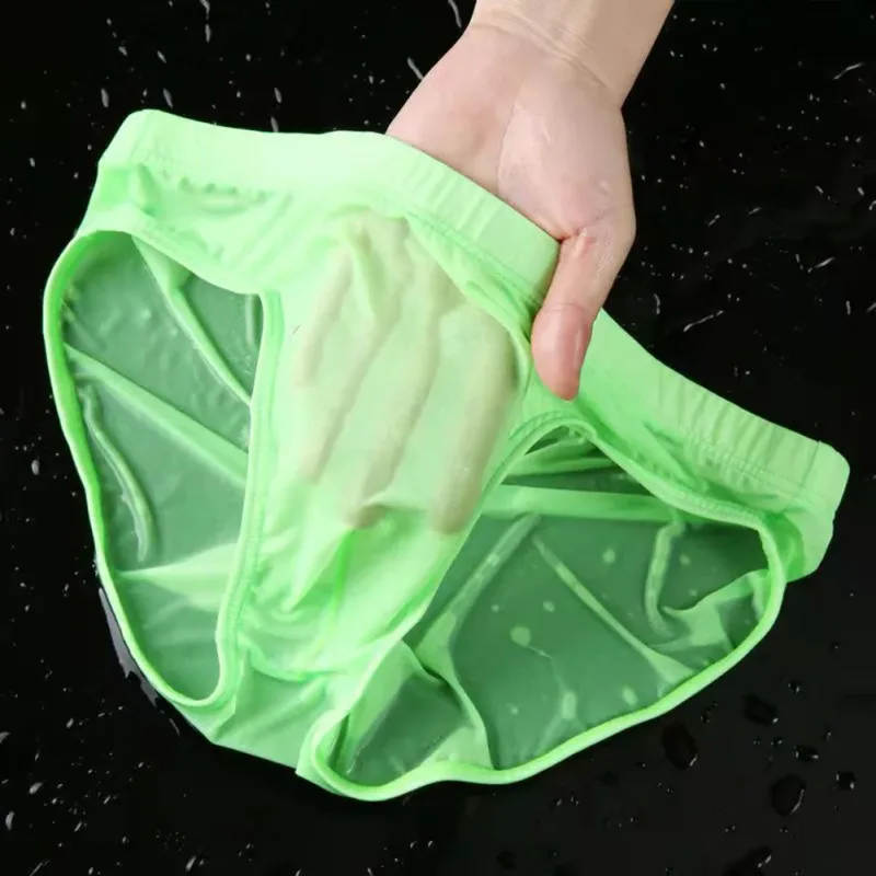 Cuecas masculinas sexy pura de seda gelo roupa interior de secagem rápida u bolsa convexa respirável cuecas de cintura baixa verão resfriamento