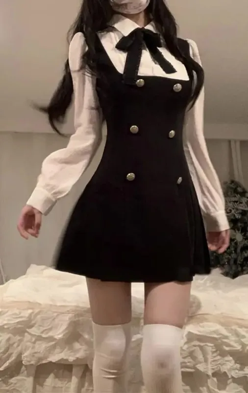 CGC Preppy สไตล์ปลอม 2 ชิ้นชุดสตรีสั้น Casual Bow Tie ญี่ปุ่น JK Lolita หญิง 2025 ฤดูร้อน Party Dresses
