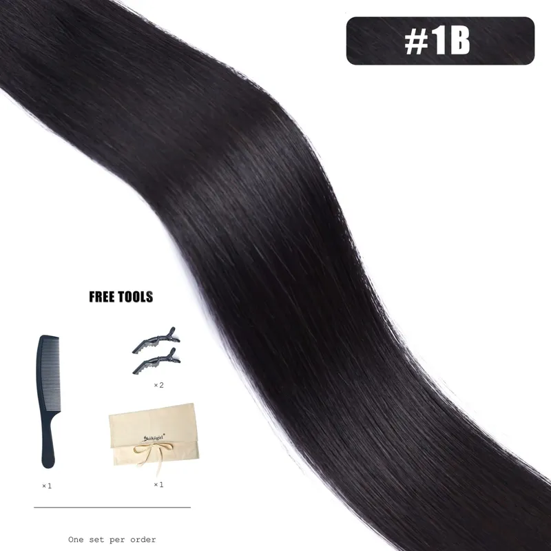 Butterfly Weft Hair Extensions Human Hair Invisible Flat PU with Hole Twin Tabs Hair Weft 12-24inch Micro link 100g
