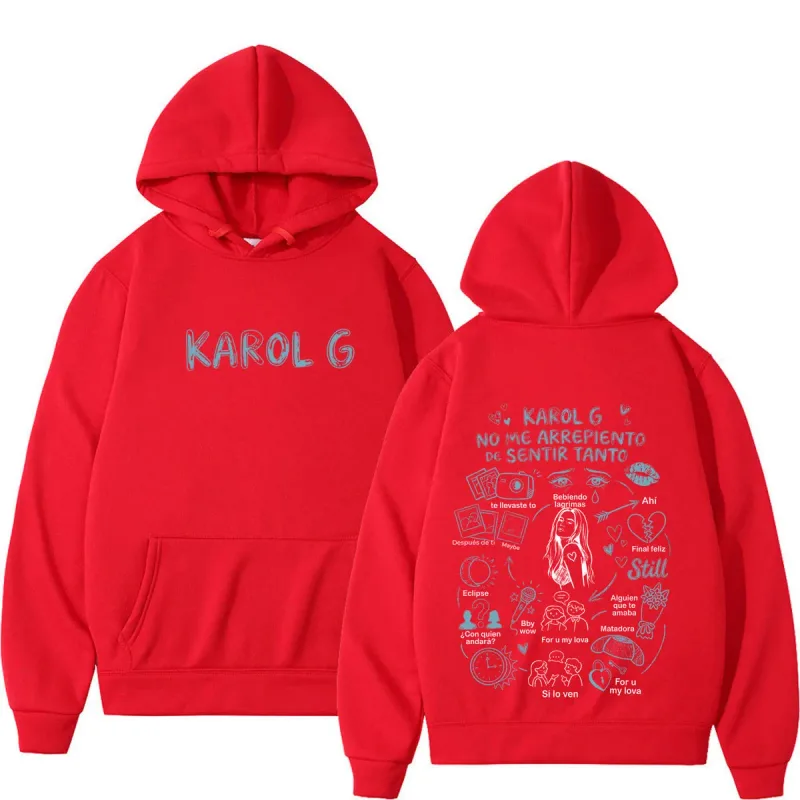 Karol G Album No Me Arrepiento De Sentir Tanto 2026 Print Hoodie Men Women Fashion Casual Pullover Long Sleeves Loose Hoodies