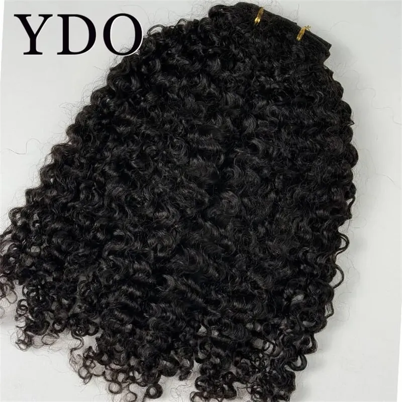 Afro Kinky Curly PU Clip In Human Hair Extensions 12A Brazilian Virgin Raw Deep Curly Human Hair 8pcs 120g/set Natural Color