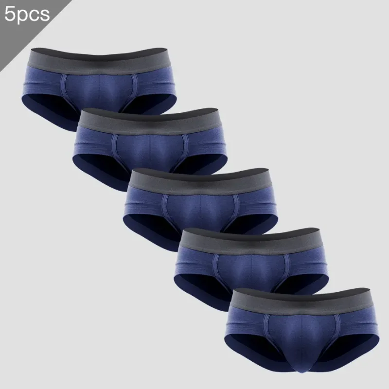 5PCSMen's three-piece briefs with U-shaped pouch, modal fabric, breathable, summer youth low-rise bottom pants