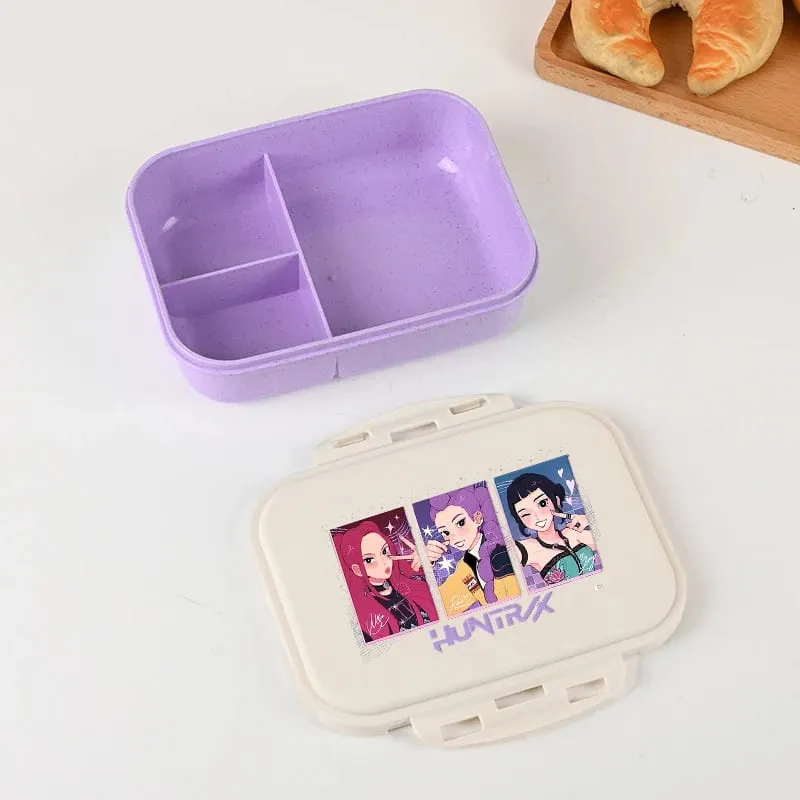 Demon Hunters Lunch Box para sa Boy Girl Cute Mira Zoey Jinu Portable Plastic Bento Box na may Dinnerware Food Fruit Container