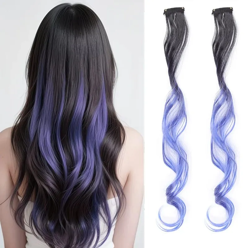 2pcs Clip-On Curly Wavy Hair Extensions Colorful Synthetic Fiber Hair Pieces For Y2K Party Women Hair Accessories