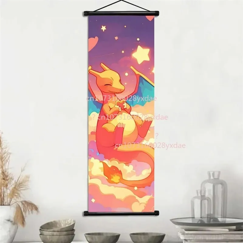 Classic Printed Pokemon Poster Cartoon Wall Artwork Gengar Squirtle Bulbasaur Pikachu Hanging Scroll Family Room Decoration