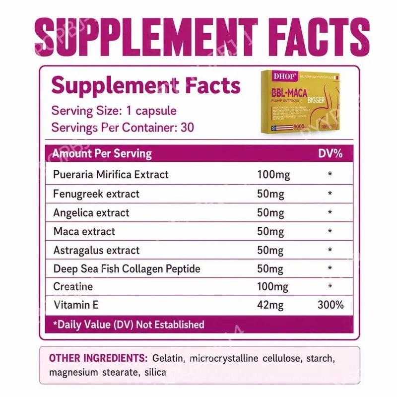 Plump Buttocks Capsules with Pueraria Mirifica Creatine and Deep Sea Fish Collagen Peptide Easy Absorb 30 Capsules