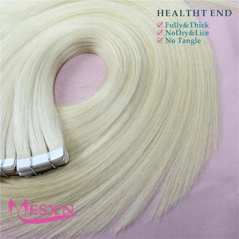 Tape in Human Hair Extensions Natural Seamless Invisible SKin Weft 14"-24" Double Sided Adhesive Real Natural Hair
