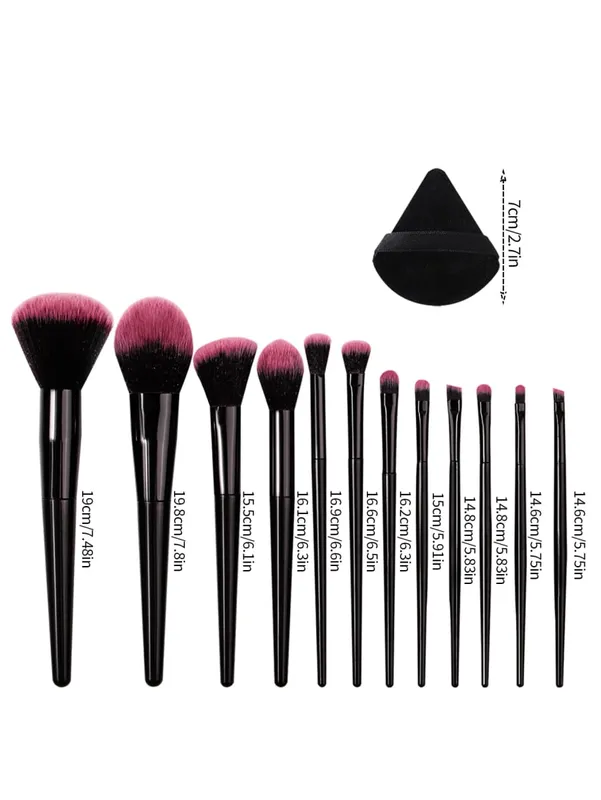 Hot Sale 14Pcs Complete Makeup Brushes Kit Soft Skin-Friendly Fluffy Cosmetic Brushes with Black & Pink Triangle Makeup Puffs