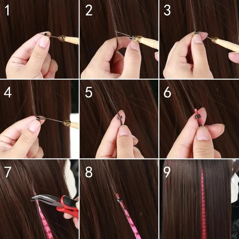 Lansa Feather Hair Extension 10Pieces Fake Hair I Tip Rainbow Synthetic Hair 16inch Hairpiece Feather for Hair Extension