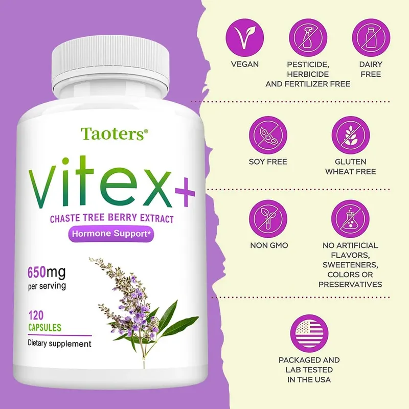 Organic Vitex Chaste Tree Berry Extract Capsules - 650mg Hormone Balance for Women Menopause/PMS Support Mood & Skin Health