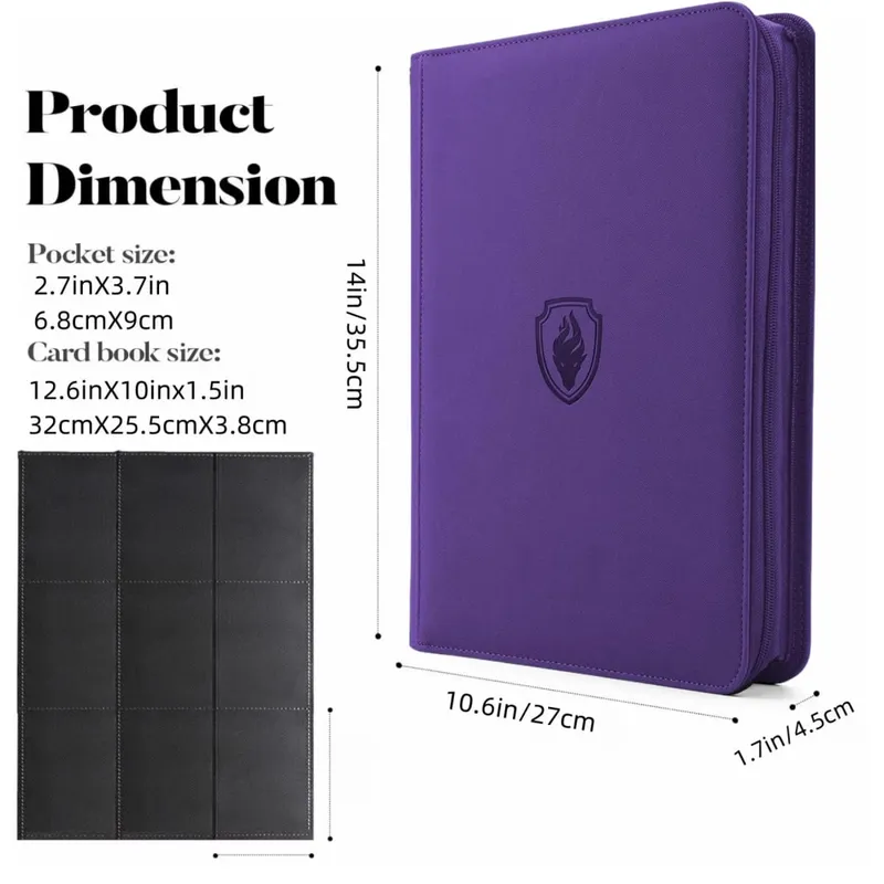 9 Pocket Zipper Card Binder 360 Trading Card Holder Book Premium PU Cover Zip Binder for Cards Durable Side Loading Card