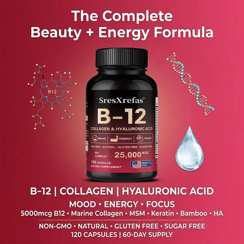 Vitamin B12 Capsules - Supports Energy Metabolism Mood Heart Nervous System Support Relieves Fatigue