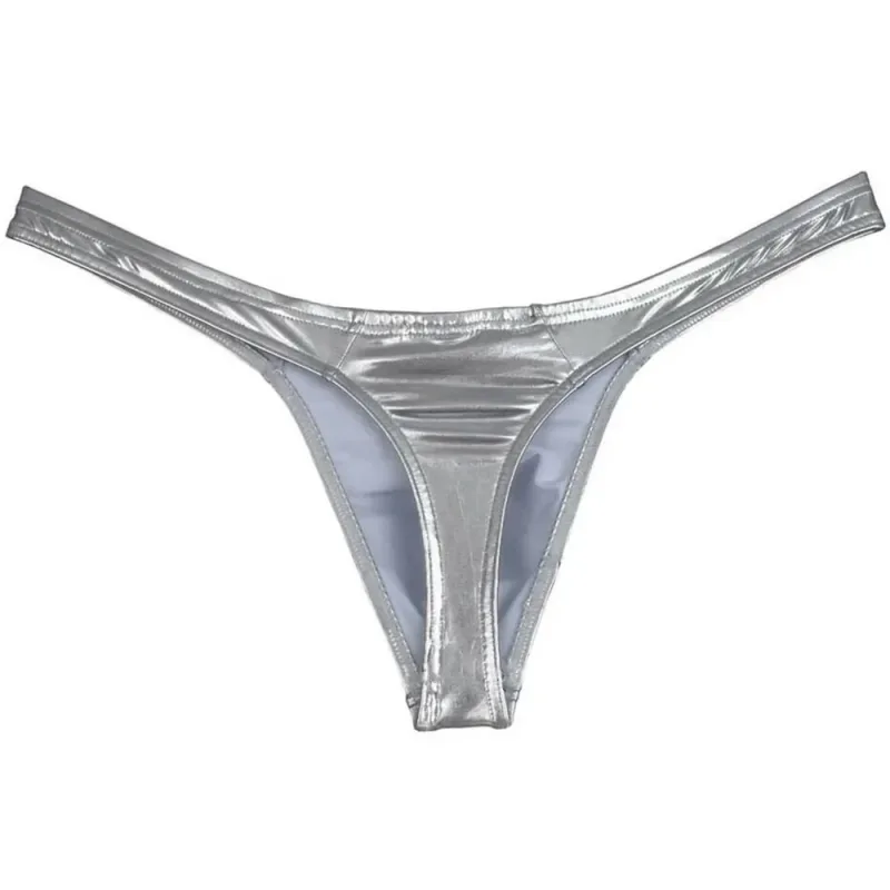 Celana Dalam Solid Mengkilap Celana Dalam Pakaian Dalam Thong T-back Melar Bikini Kulit Palsu Pinggang Rendah M-XL Pria Nyaman Baru
