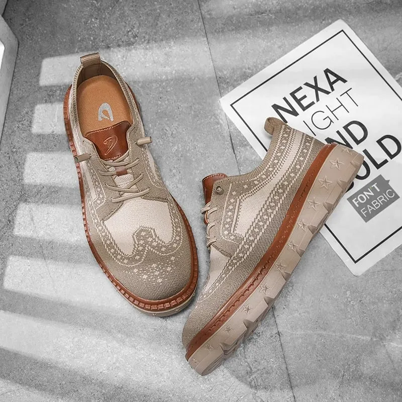 Men's Brogue Knit Oxford Sneakers Breathable Lightweight Casual Dress Walking Shoes Soft Cushion Non Slip Platform Fashion Sne