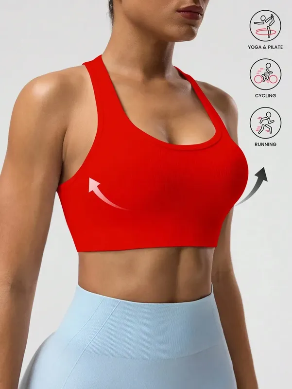 Seamless One-Piece Sports Bra with Wire-Free Support Bust Enhancement and Backless Design for Yoga and Outer Wear