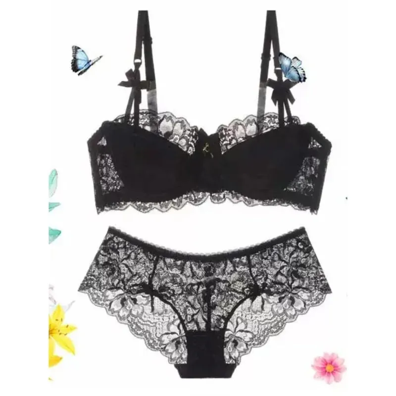 セクシー Trend Summer Half Cup Bra Set Thin Large Bust Minimizer Gathered Abstinence Lingerie For Women Daily Sleep Casual Wear