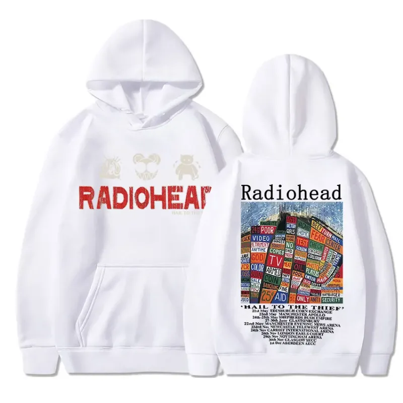 Felpa con cappuccio con stampa vintage Radiohead Abbigliamento donna da uomo Pullover Hip Hop Rock Band Hail To The Thief Felpe con cappuccio per album musicale