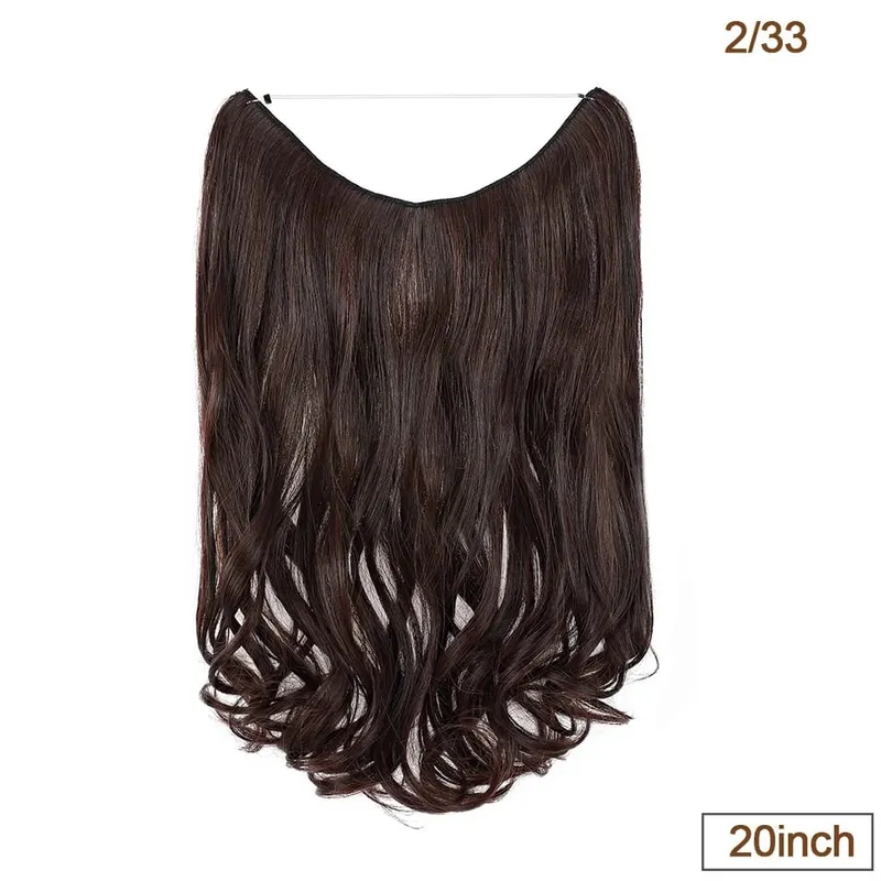 Synthetic Invisible Wire Hair Extensions Transparent Wire AdjustableLong Wavy Curly Secret Hairpiece 20 Inch for Women