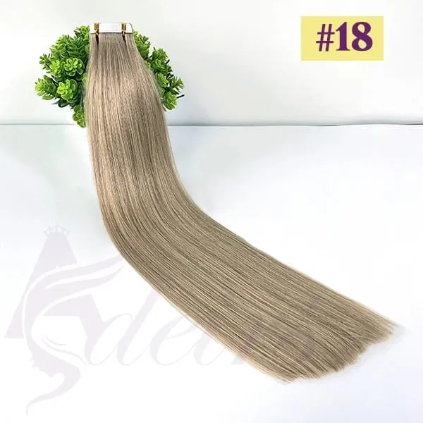 Fita em extensões de cabelo remy cabelo humano em linha reta 100% real natural fita de cabelo invisível macio 16 "-24" preto marrom loiro