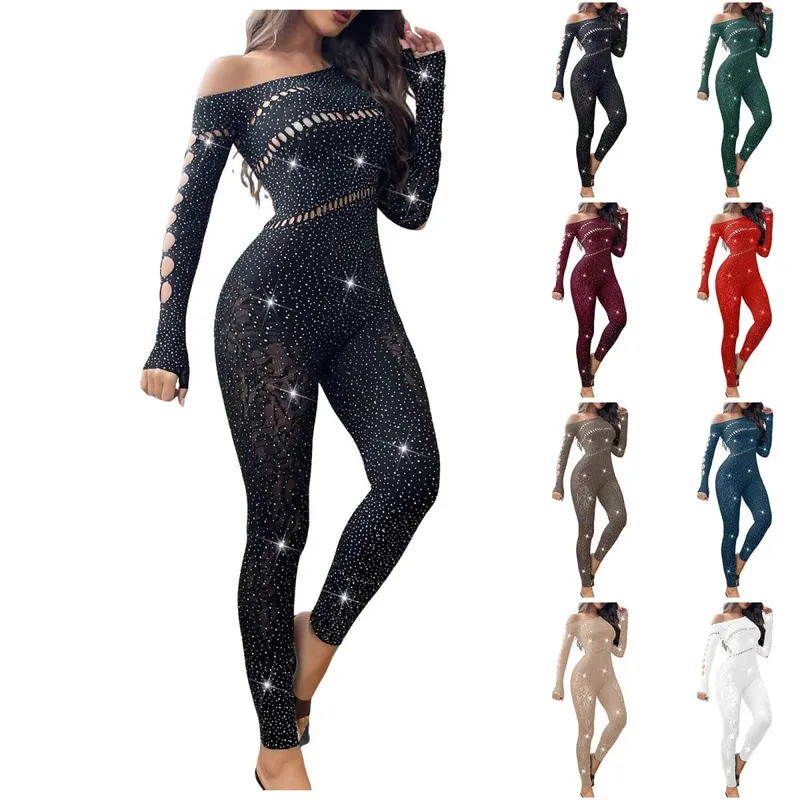 2025 conjunto de sutiã bordado de renda feminina sexy malha strass macacão manga longa ver através sexy lingerie bustier para mulher