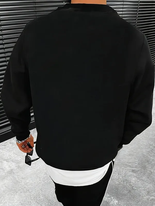 Men's autumn and winter warm casual loose classic loss angels print long sleeved round neck sweatshirt versatile