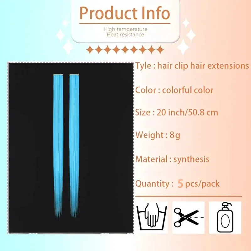 Glow in the Dark Hair Extensions Luminous Colored Hairpieces Colorful Hair Clips Synthetic Neon Fake Hair Clips Hair Accessories