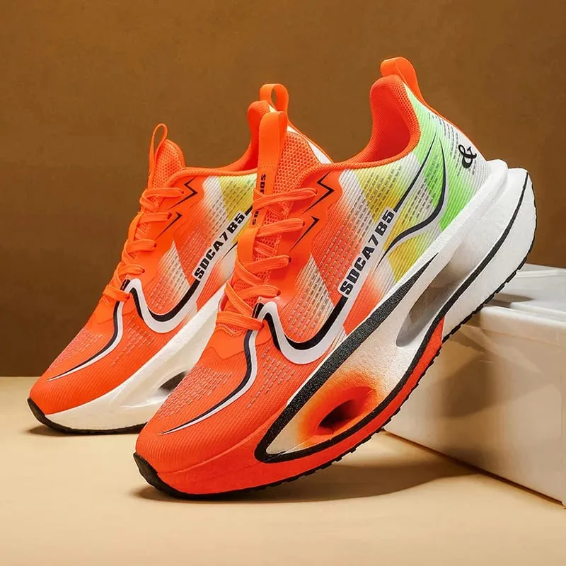 Unisex Lightweight Breathable Running Shoes - Cushioning and Wear-Resistant Technology White/Blue/Orange Color Combination Low-Top Mesh Design Suitable for Marathon Sprint and Casual Wear - All-Season Sneakers with Flexible Rubber Sole