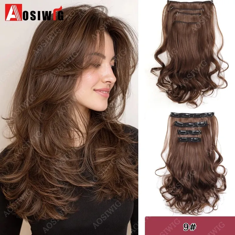 Synthetic 11 Clips Clips in Hair Extensions Long Curly Hairstyle Black Blonde Hairpieces Heat Resistant False Hair Daily Use