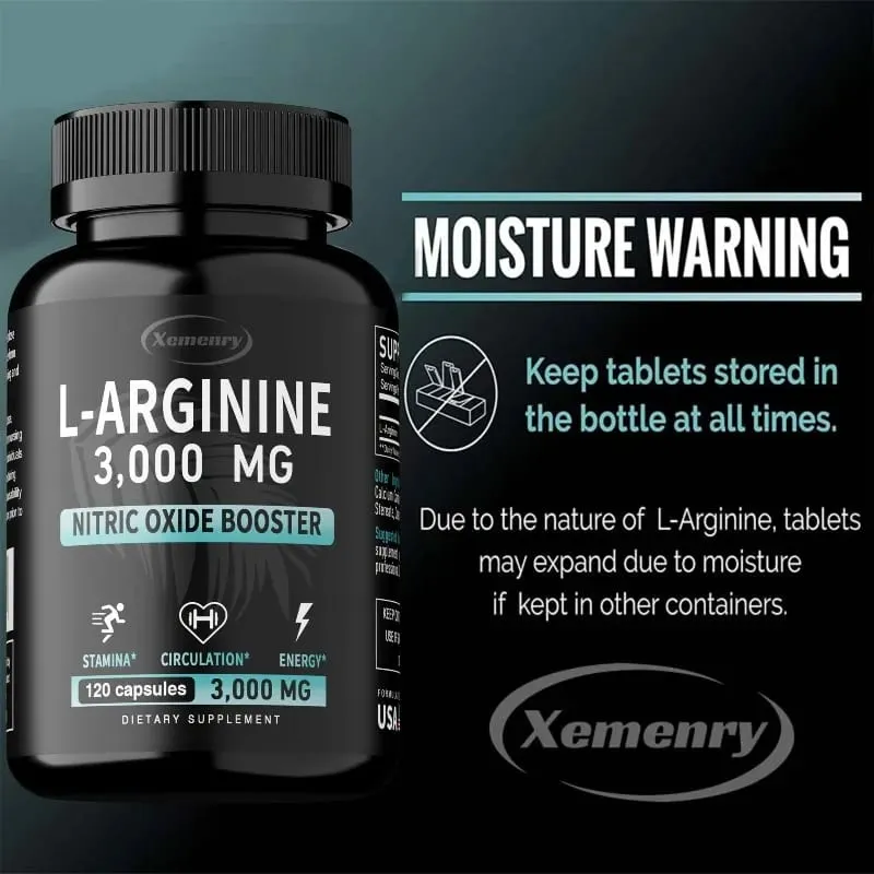 L-Arginine Capsules Supplement - for Energy Strength and Endurance Support During Exercise | Muscle Mass Non-Gmo