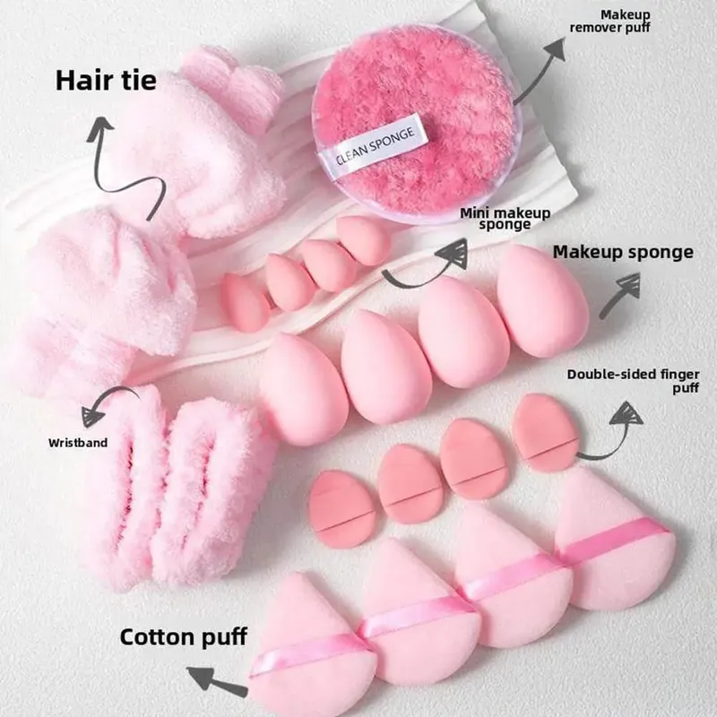 20Pcs Makeup Sponge Set Makeup Blender Triangle Powder Puff Mini Concealer Sponge Face Clean Wash Puff Headband Kit — image 4