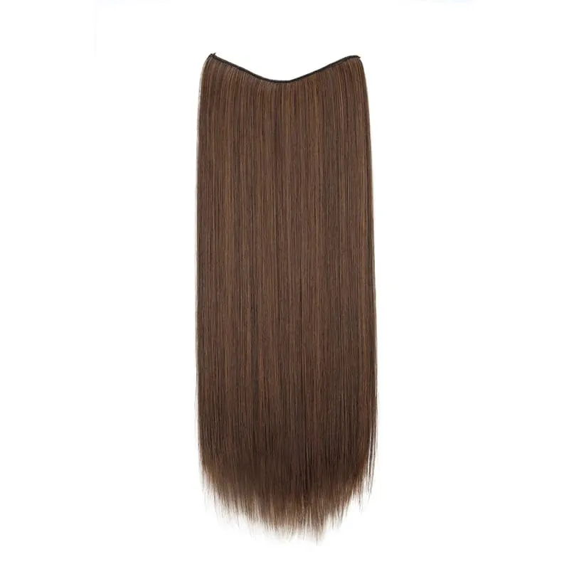 24Inch Synthetic Long Straight Hair Extension Invisible Fishing Line Heat Resistant Hairpiece for Women Daily Use