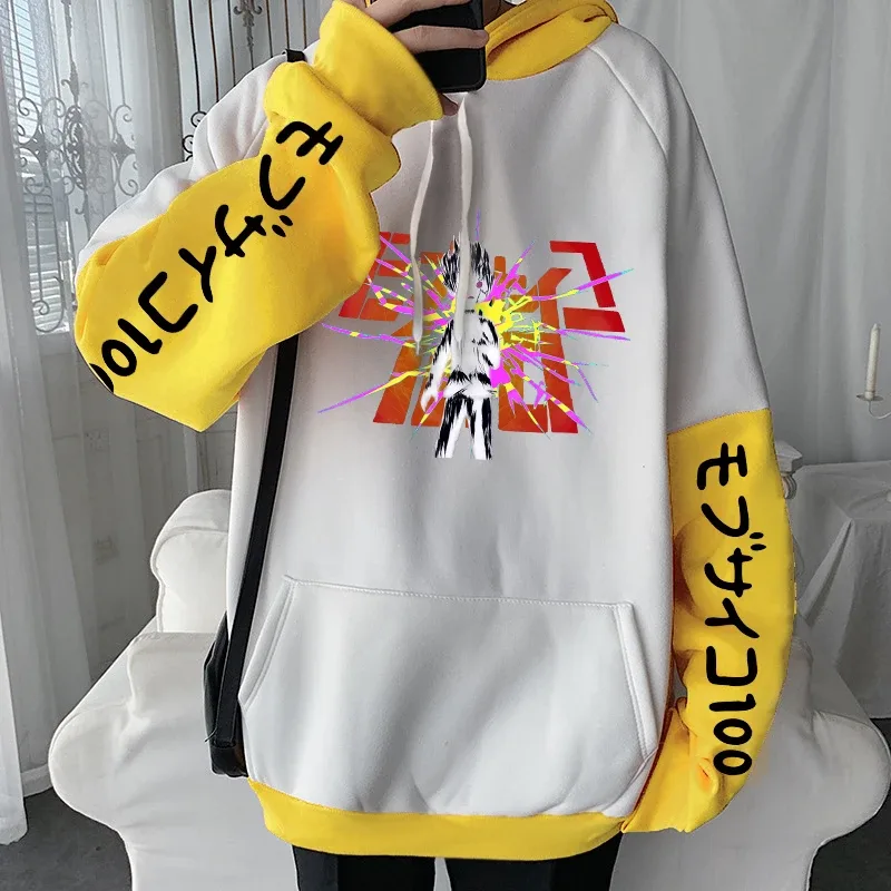 Anime Mob Psycho 100 Hoodie Harajuku Shigeo Kageyama Punk Kartun Kaus Pria Wanita Musim Gugur Musim Dingin Hangat Patchwork Kaus